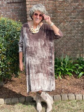 CPShades Velvet Midi Dress in Taupe/Brown XL